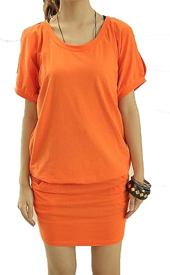 Amazon レディース ゆったり タイトワンピース 半袖 ミニ ドルマンスリーブ 夏 着やせ カジュアル 着痩せ セクシー ワンピース チュニック 通販