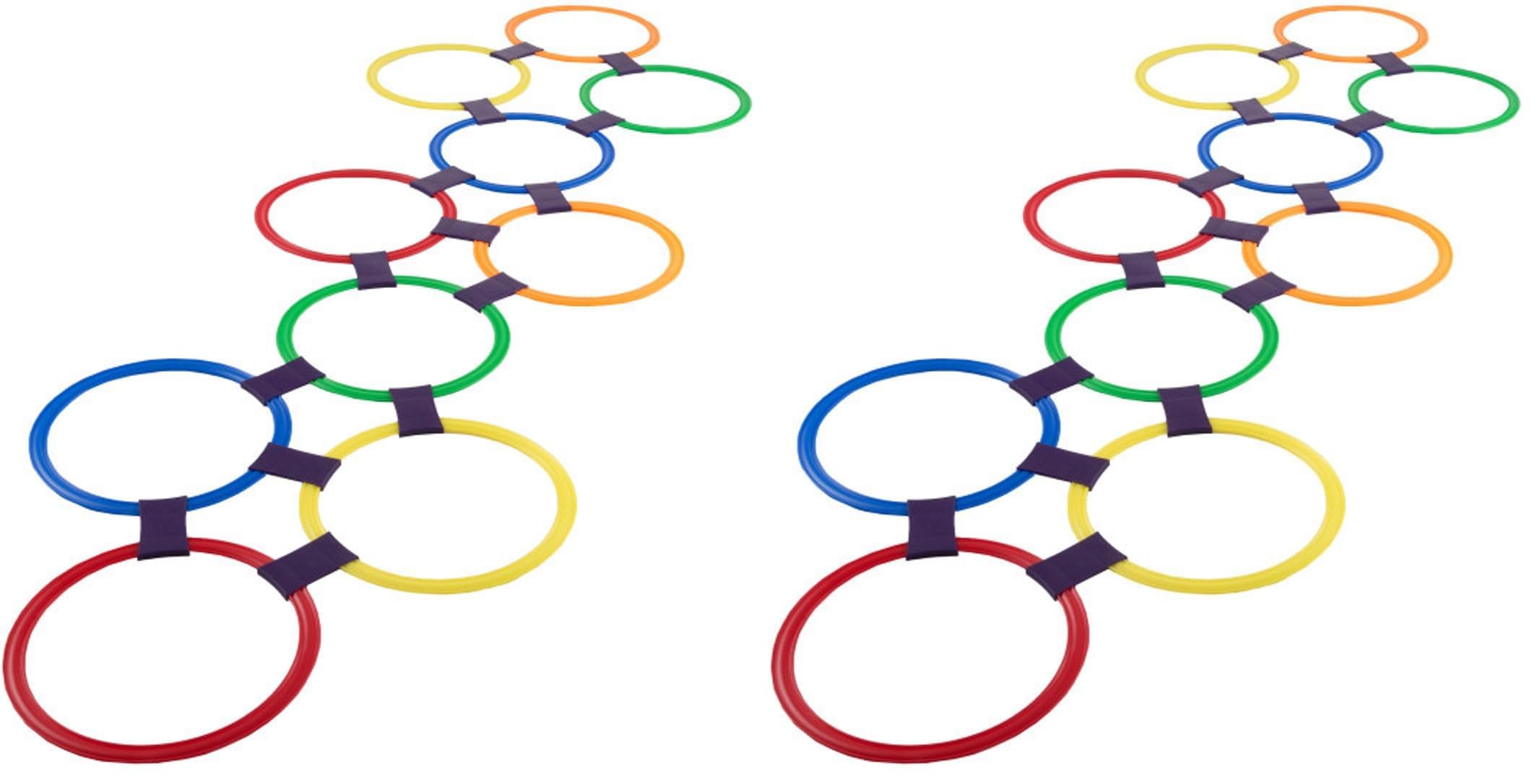 HEY! PLAY! Hopscotch Rings Game - Ten 11-Inch Plastic Rings and 15 Connectors for Indoor and Outdoor Use - Play Set for Girls-and Boys (Multicolored),(Pack of 2)