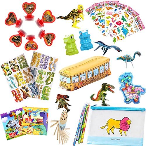 Juniqute Dinosaur and Safri Toys and Stationary Set 48 PCS, Best Dinosaur Party Favors, Dinosaur Boys, Girls Gifts for Birthday, Thanksgiving Day, Christmas Day and Graduation.