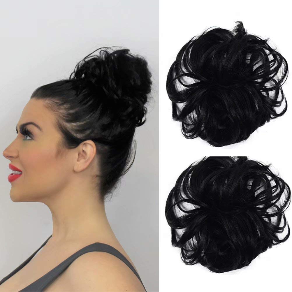 Amazon Com Iluu Women S Thick 2pcs Curly Wavy Updo Hair Bun