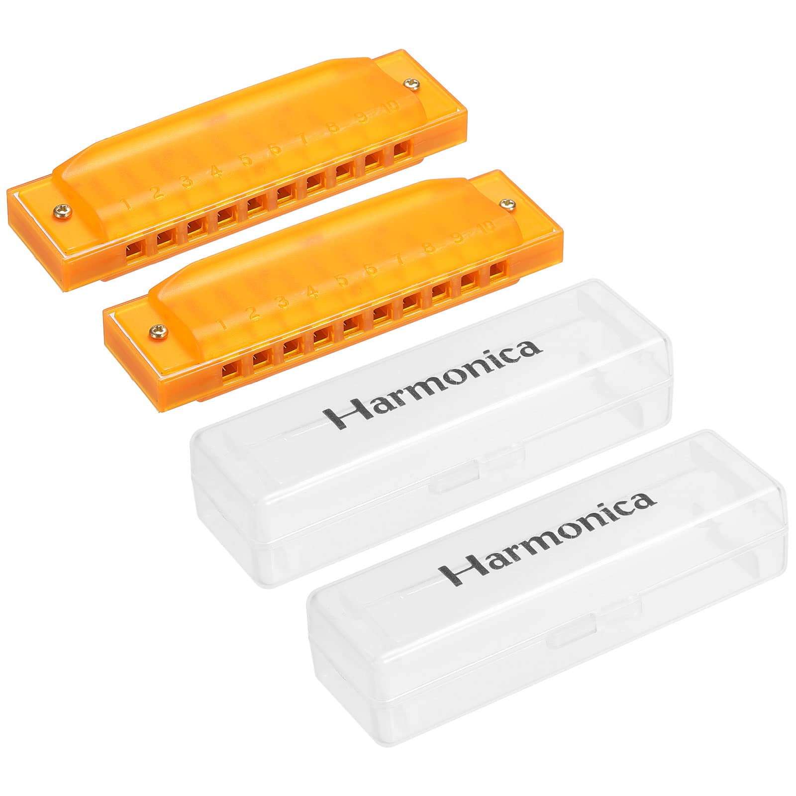 PATIKIL Clearly Colorful Translucent Harmonica 10 Holes Yellow ABS Harp Mouth with PVC Box for Educational Musical Instruments Beginners Adults Pack of 2
