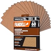 Fandeli Sandpaper Sheets - Multipurpose Professional 60 Grit Sand Paper (25 Sheet Pack) - Sandpaper for Wood, Metal, Varnish &amp; Paint - Coarse Sanding Paper for All Types of Surfaces