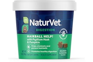 NaturVet Hairball Aid Plus Pumpkin for Cats, 60 ct Soft Chews, Made in USA