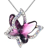 GEMMANCE Valentine's Day Gift Butterfly Birthstone Crystal Necklace, Silver Tone with 18”+2” Chain, Necklace for Mother’s Day Anniversary Birthday Gifts for Women and Daughter