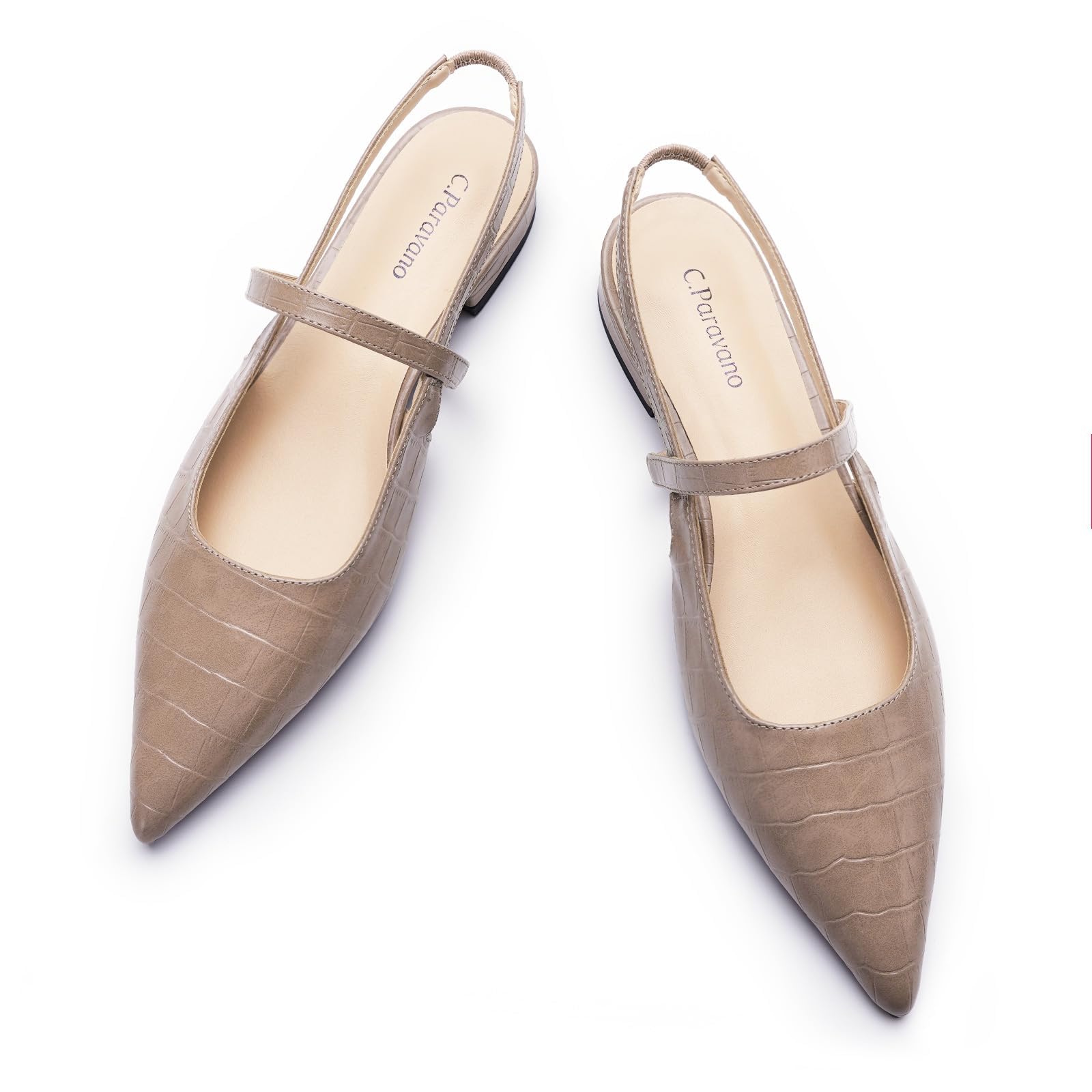 Photo 1 of C.Paravano Women's Slingback Flats | Pointed Toe Flats | Women's Slingback Dress Shoes | Animal Print Sandals(Size 9,Croc Light Coffee Flats)