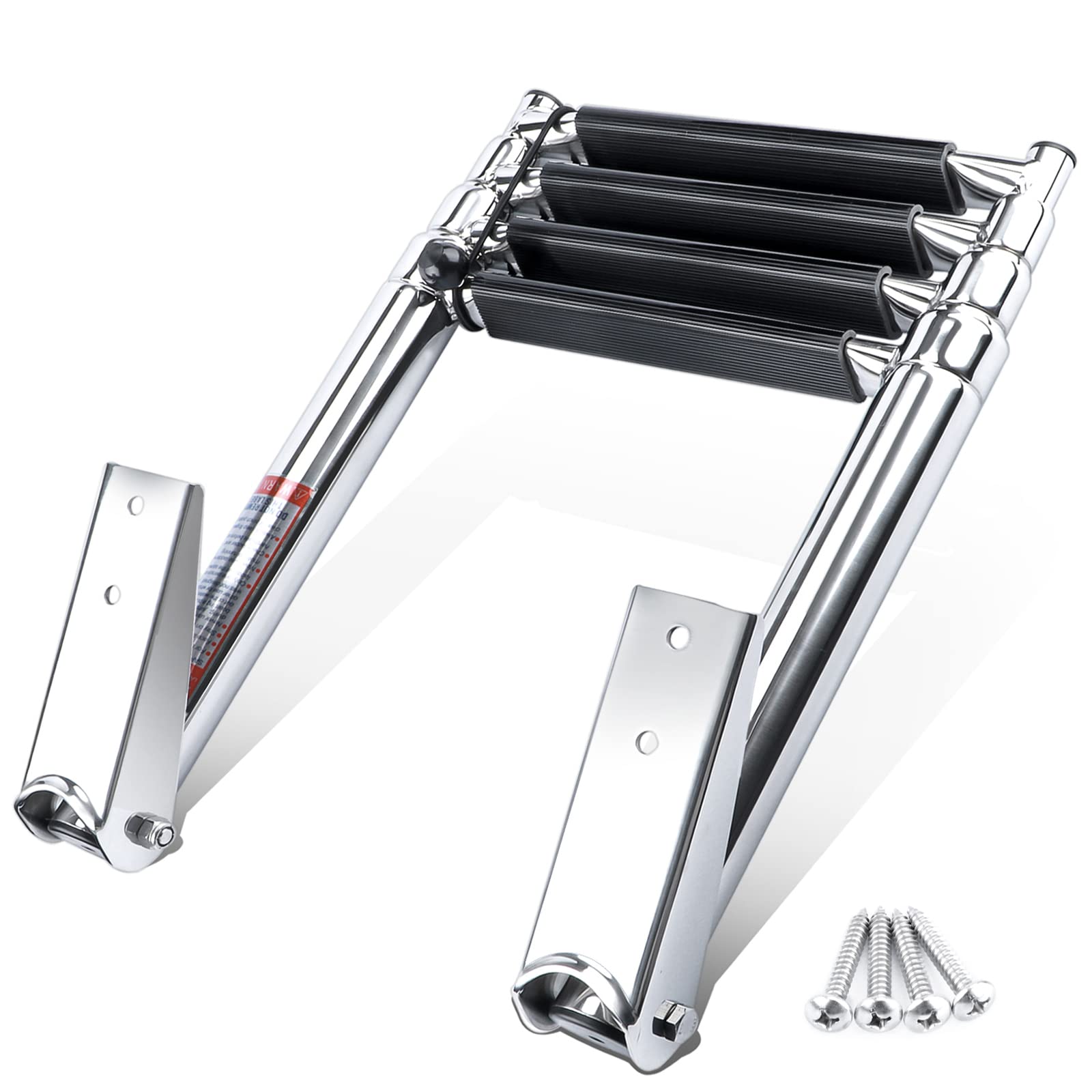 Photo 1 of 4 Step Boat Ladder, Stainless Steel Telescopic 4 Step Pontoon Boat Ladder, Extendable Dock Ladder for a Pontoon, Max. Load 900 Pound Capacity Marine Telecoping Ladder for Boat Yacht/Swimming Pool