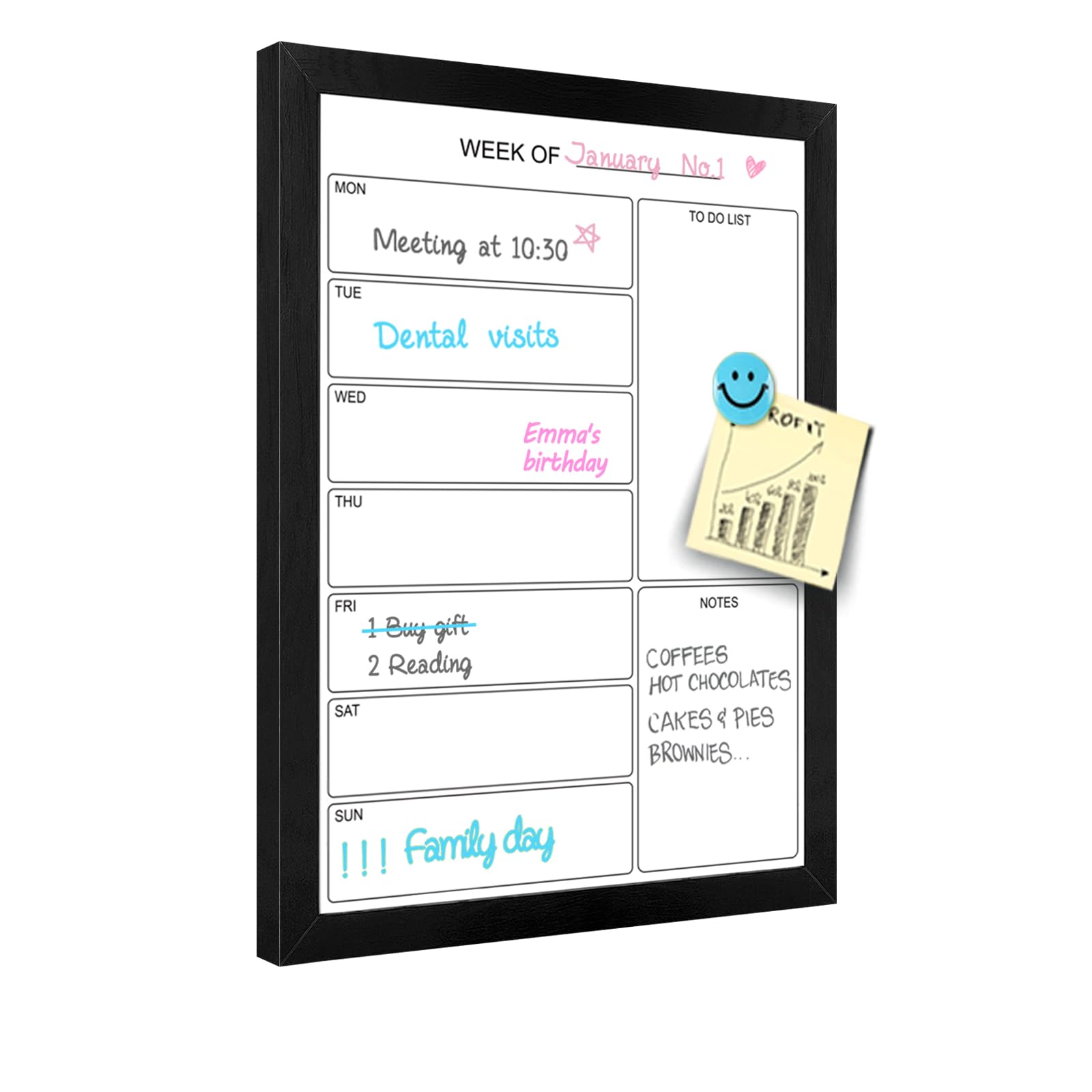 Aitakatta Weekly Dry Erase Whiteboard Calendar, 14.2"x10.2" Magnetic Surface Memo Board, Minimal Design Weekly Planner for Wall, Black Wood Frame Dry Erase Board for Office School Home(ZLBB-S-BK-2636)