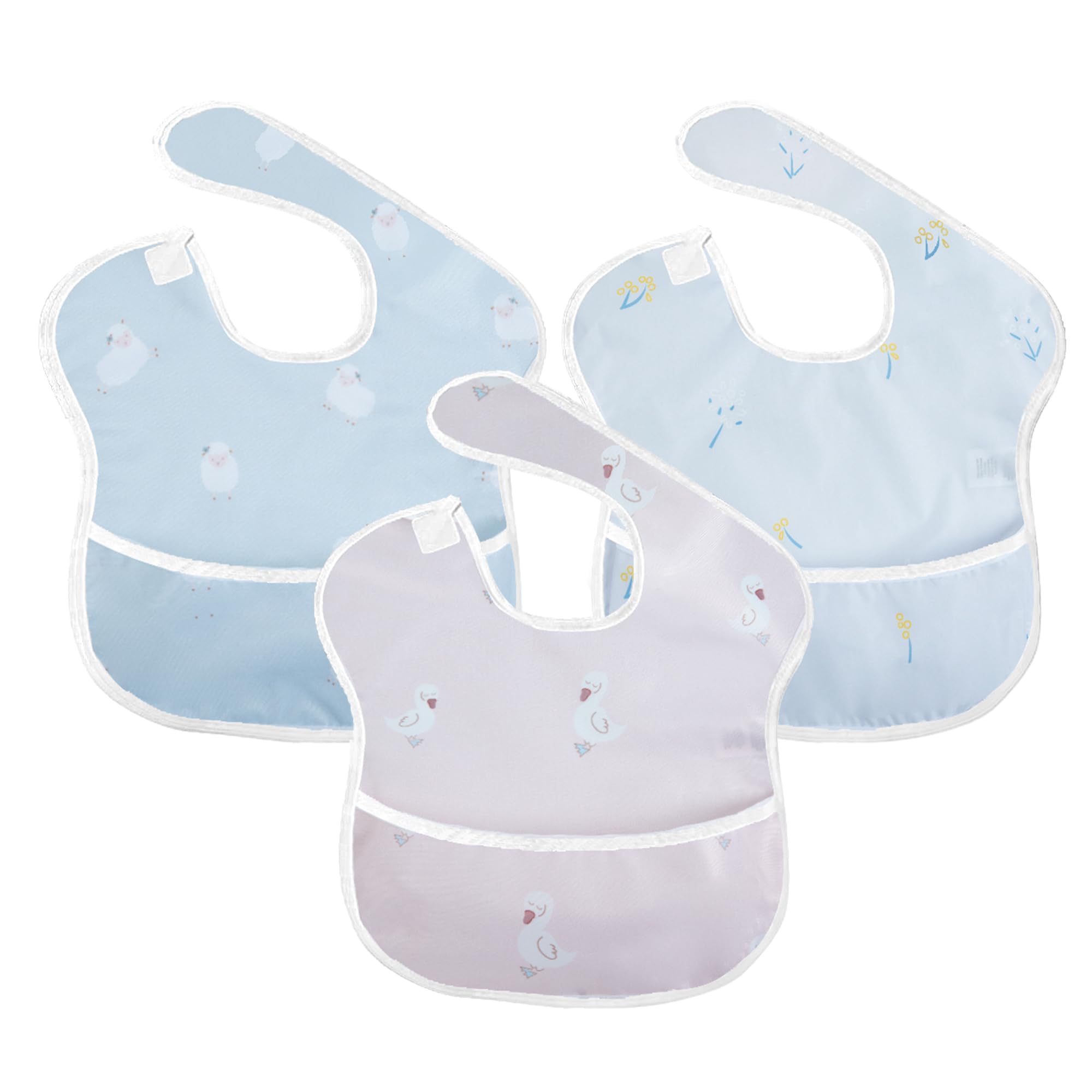 Little Dimsum 3 pack Baby Bibs Waterproof Bib Easy to Clean Feeding Bibs Weaning Bibs Adjustable Closed for Babies Toddlers with Large Pocket（6-36Months）