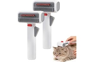 2-in-1 Pet Self-Detangling & Grooming Comb,Cats & Dog Dematting Brush & Undercoat Rake,Remove Tangles One Touch Switch,for Lo