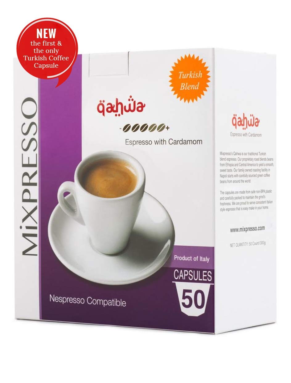 Mixpresso Coffee Espresso Capsules Compatible With Nespresso Original Brewers Single Cup Coffee Pods | From Italy Qahwa | Espresso with Cardamom, 50 count