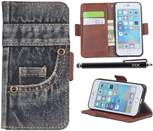iPhone 8 Plus Case, iPhone 7 Plus Case, iPhone 6 Plus Case, iYCK 3D Design [Real Jeans Denim][Card Slot] Universal Flip Wallet Case Cover for iPhone 6/6S/7/8 Plus 5.5inch with Kickstand Stand - Grey