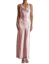 Satin Cowl Neck Sleeveless Backless Maxi Wedding