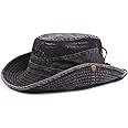 KeepSa Sun Hat for Men, Cotton Embroidery Summer Outdoor Sun Protection Wide Brim Bucket Hat Foldable Safari Boonie Hat