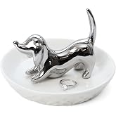 HOME SMILE Ceramic Silver Jewelry Holder - Dog Ring Holder for Women - Mother's Day, Christmas, Valentine's Gifts for Dog Mom