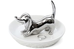 HOME SMILE Dog Ring Holder,Ceramic Silver Jewelry Holder,Mother's Day Gifts for Dog Mom,Dog Gifts for Women Christmas,Valentines day