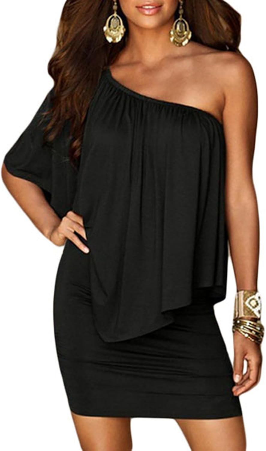 Sidefeel Women Off Shoulder Ruffles Bodycon Mini Dress: Clothing