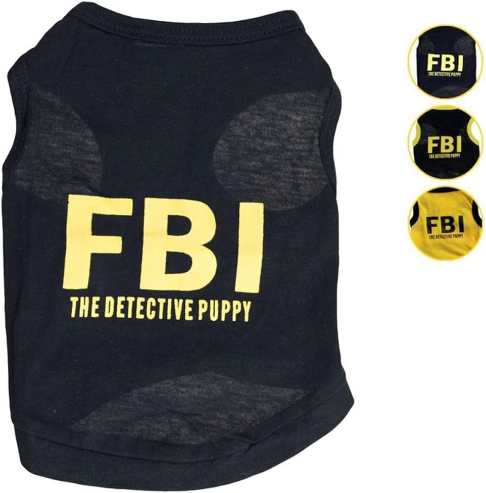 FishBabe Puppy Pets Fashion FBI Logo Print Vest Sports Causal Cool Chihuahua T Shirt Cats Small Dogs Summer Clothes Apparel Black Large