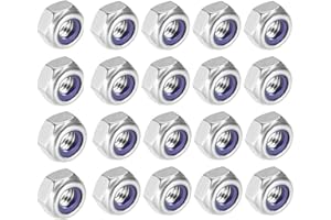 bnafes M6 x 1mm Nylon Insert Hex Lock Nuts, 304 Stainless Steel Nylock Lock Nuts Pack of 20