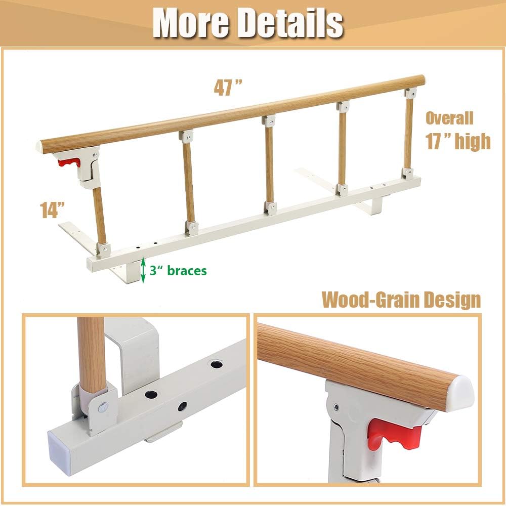 Bed Rails for Elderly Adults Portable Grab Bar Hand Rail Fold Down Assist Handle Bed Cane Medical Hospital Sides Rails Guard Home Care Handicap Safety Assistance Devices (47inch Long): Kitchen & Dining
