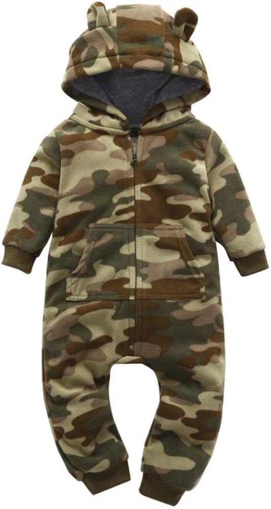 Girls Rompers, Infant Baby Boys Girls Autumn Winter Thicker Print Hooded Romper Jumpsuit Outfit Kid Clothes