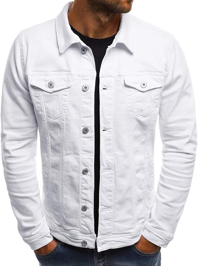 Veste en Jean Blanc Homme Skinny,Overdose Automne Hiver Manteau Denim