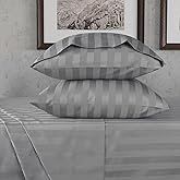 URBANHUT 800 Thread Count 100% Cotton Damask Queen Size Sheets, 4 Piece Striped Queen Size Bedsheets, Luxury Hotel Sheets Sateen Weave - Better Than Egyptian, 16" Elasticized Deep Pocket- Dark Grey