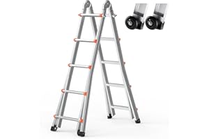 VEVOR Telescoping Ladder A Frame, 16.7 FT Compact Aluminum Extension Ladder, Multi-Function Portable Collapsible RV Ladder, T