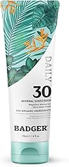 Badger Mineral Daily Sunscreen with Zinc Oxide, SPF 30, Lightweight & Easy to Apply w/No White Cast, Moisturizing Organic Sun