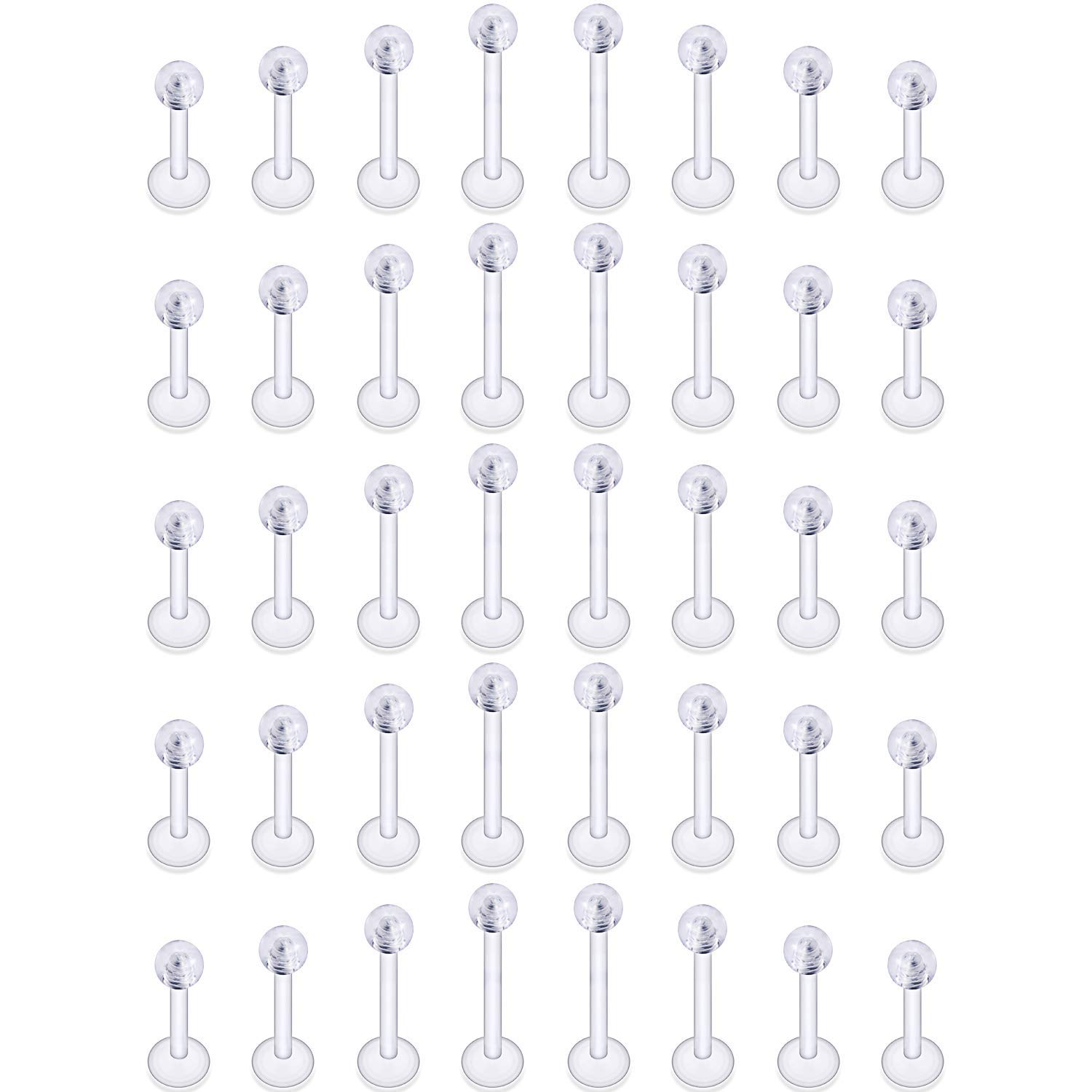 LAURITAMI 40pcs Lip Bars Transparent Labret Studs Retainers 6/8/10mm 16G Acrylic Medusa Tragus Piercing Ring