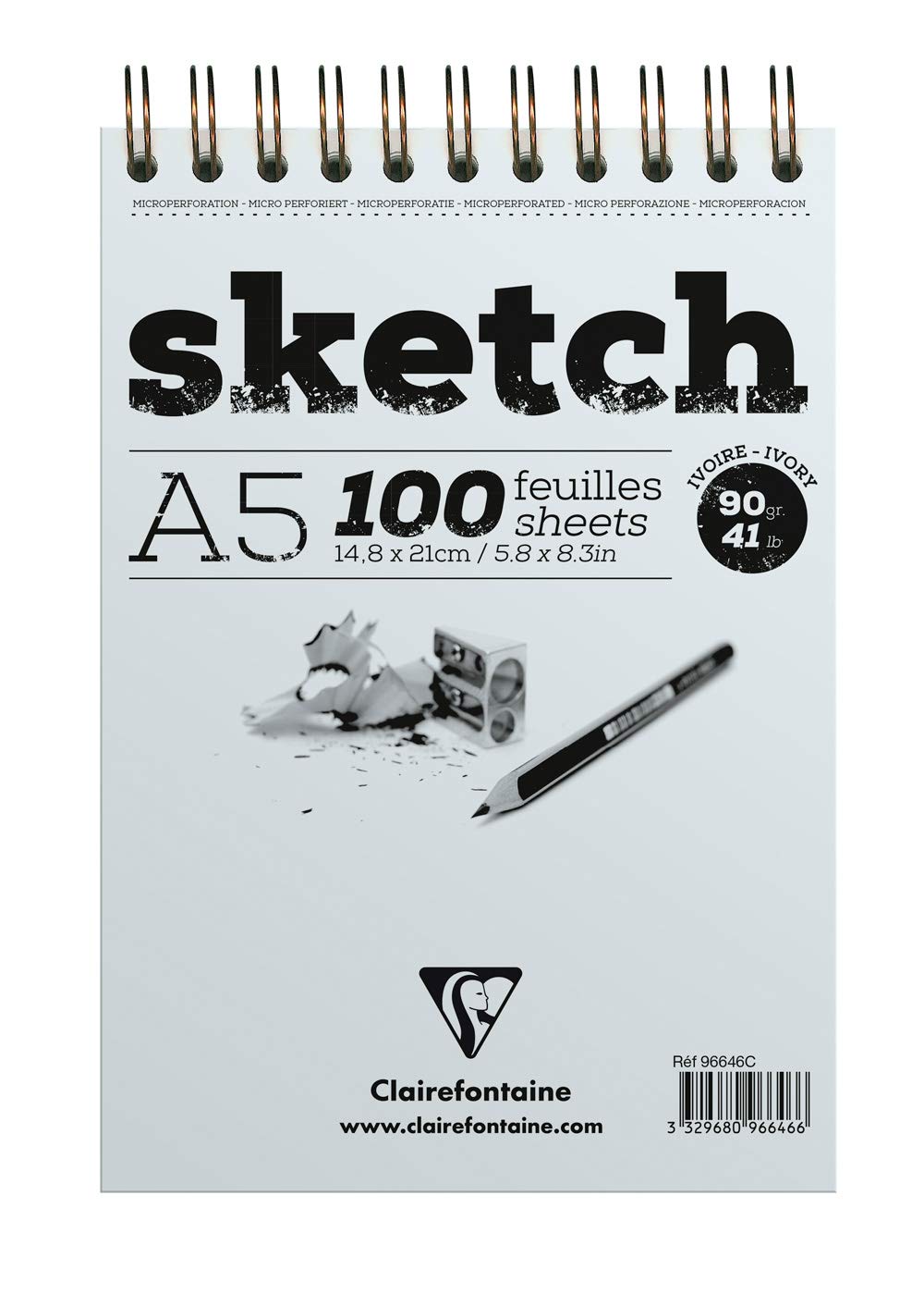 Clairefontaine - Ref 96646C - Ivory Wirebound Sketch Pad (100 Sheets) - A5 (148 x 210mm) in Size, 90gsm Paper - Suitable for Sketching with Pencil, Charcoal