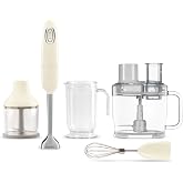 SMEG Hand Blender &amp; Food Processor Bundle &ndash; HBF03 with HBFP11 Attachment &ndash; Retro Style, 350W Motor, Variable Speed, Tritan&trade; Renew Bowl, 5-in-1 Functionality, Cream