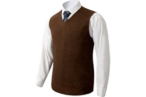 ZHILI Mens V-Neck Knitted Sweater Vest Solid Plain Sleeveless Pullover Knitwear Loose Fit All Match Sweater Tops