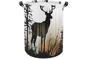 Deer Silhouette Clothes Hamper with Handles, Collapsible Laundry Basket for Bedroom, Freestanding Laundry Hamper 44x44cm for 