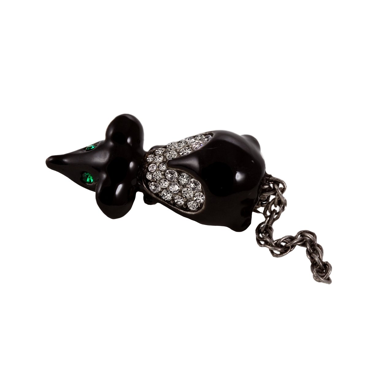 Mouse Pin Enamel Crystals Brass Brooch