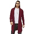 COOFANDY Men's Long Hooded Cardigan Shawl Collar Lightweight Open Front Drape Cape Overcoat with Pockets