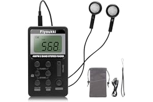 Pocket Small Radio by Flyoukki, Personal Mini AM FM Portable Digital Tuning Transistor Radios with Best Reception, Earphones, Lanyard and Rechargeable Battery for Walking Jogging Exercising (Black)