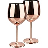 TJ Wine Glasses Stainless Steel Set of 2, Unbreakable Wine Glass 17oz, Wine Accessories Cool Wine Glass, Wine Goblets for Outdoor, Travel, House Warming, Valentines, Anniversary, Rose