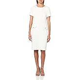 Tommy Hilfiger Womens Short Sleeve Round Neck Novelty Button Tweed Mini Sheath Dress