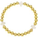 BXDA Rainbow Cross Stack Bracelets for Women, Handmade Gold Ball Beaded Stretch Bracelet Everyday Fashion Jewelry Gift.