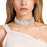 ELABEST Sparkly Rhinestone Necklace Silver Multi-Row Choker Crystal Choker Tennis Necklace Dainty Wedding Bridal Bridesmaid Jewelry for Women