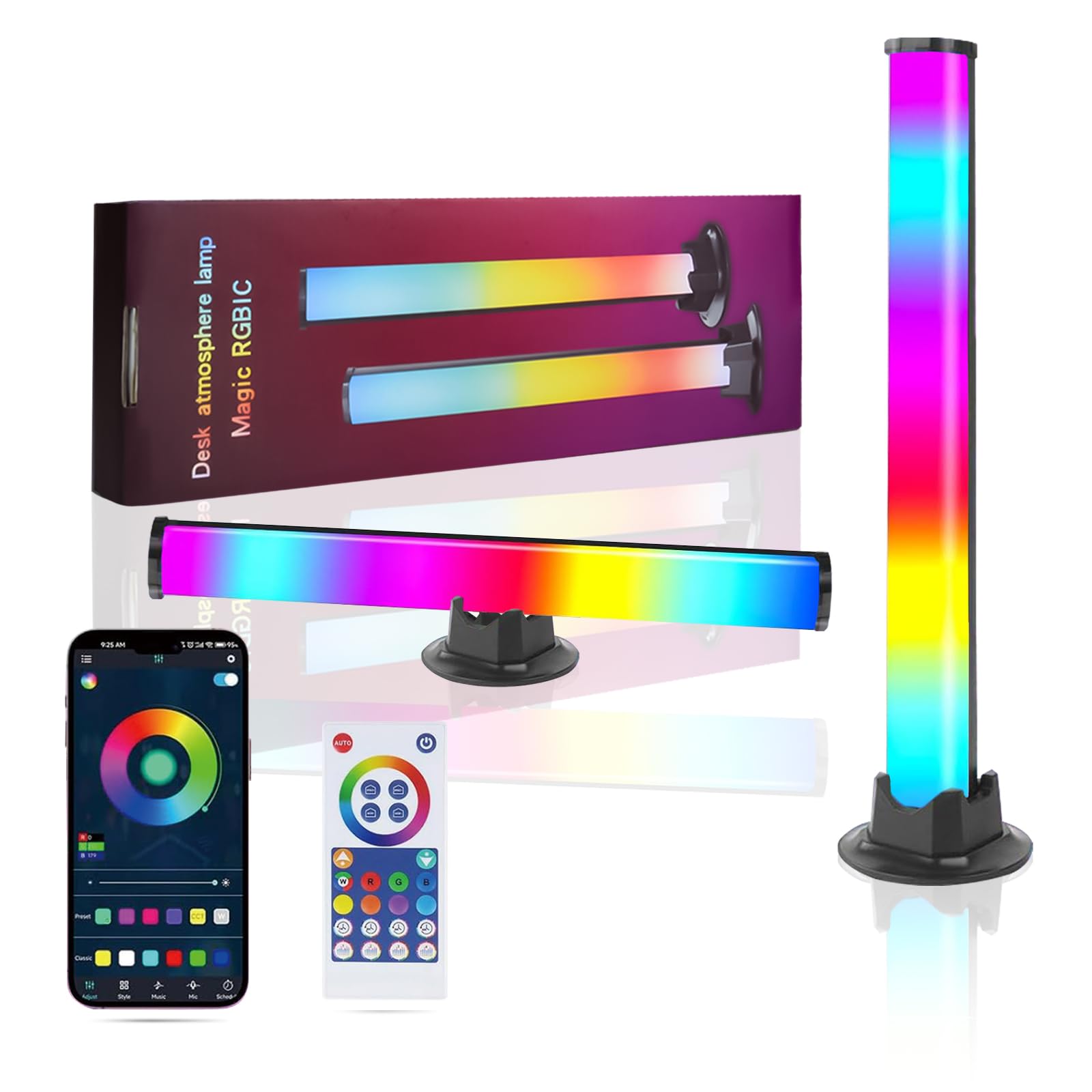 URAQT Smart LED Light Bars,2Pcs Music Synced RGB Gaming Light with APP Remote Control,Bluetooth Smart Ambient Lighting TV with 16 Million Colors,WiFi TV Backlight Mood Light for PC,TV, Room Decoration