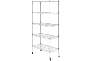 SafeRacks - NSF Certified Storage Shelves, Zinc, Heavy Duty Steel Wire Unit with Wheels and Adjustable Feet, Garage or Bakers Rack, Kitchen, Pantry Shelf - (18"x36"x72" 5-Tier) (Silver)