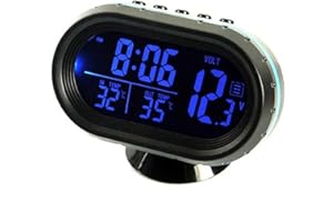 MASO Universal 12-24V Digital Thermometer Voltmeter Monitor LCD Alarm Time Clock (Blue/Red Led)