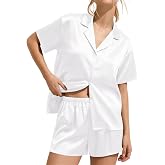 Ekouaer Womens Satin Pajama Set Short Sleeve Sleepwear Button Down Pjs | Silky Smooth Satin, Soft Top and Shorts, Bridal Getting Ready Outfit, 2 Piece Loungewear Set for Daily Sleep, Wedding Party