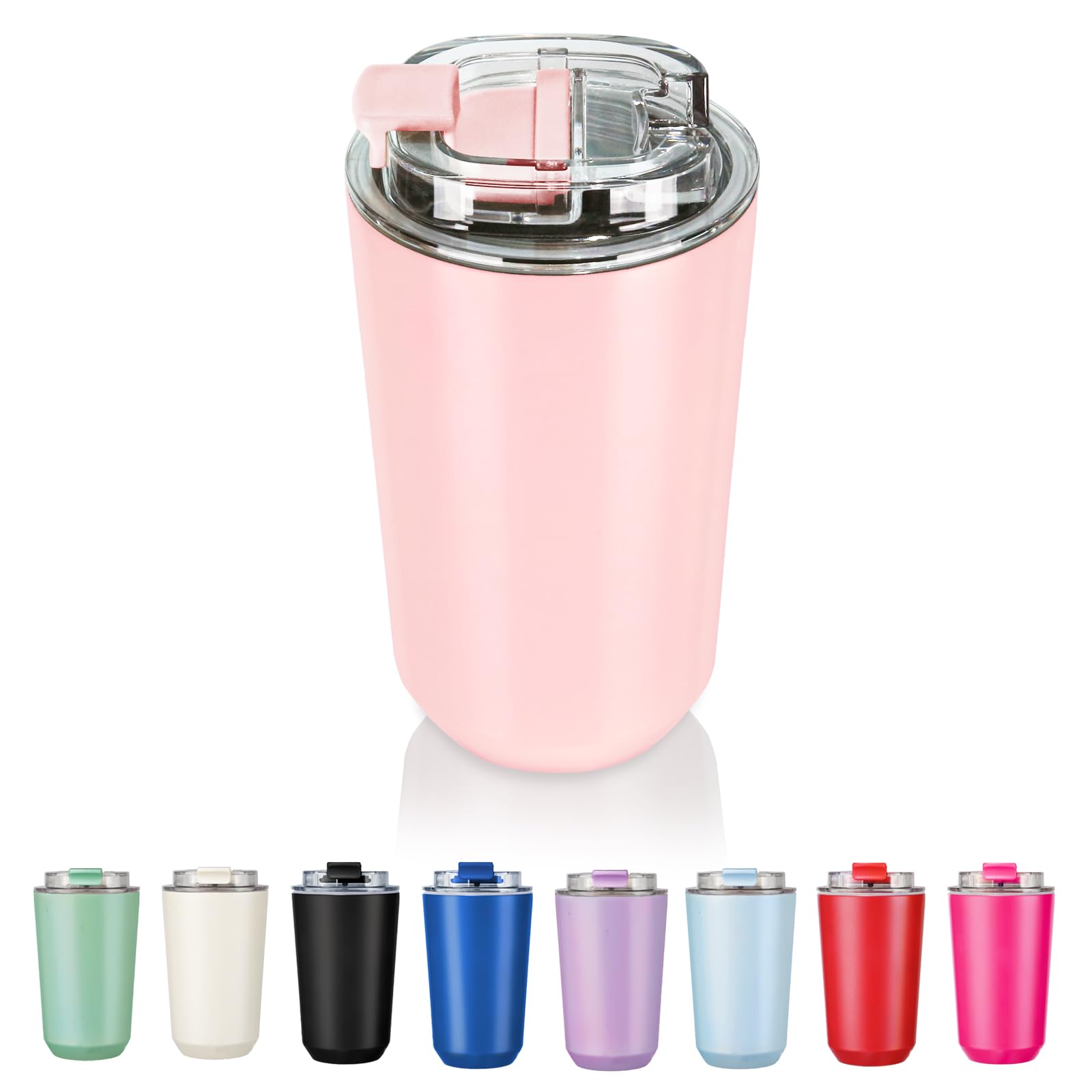 Photo 1 of Puraville Insulated Tumblers with Lid, 14 oz Travel Coffee Mug Stainless Steel Vacuum Cup, Leak Proof Reusable Double Walled Coffee Tumbler for Iced and Hot Drinks, Pink
