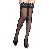 comeondear Sexy Women Sheer Thigh High Stockings Plus Size Overknees Nylon Stockings with Silicone Strap XS-5XL