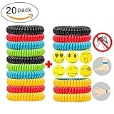 Natural Mosquito Repellent Bracelets 20 pack and 6 patch Waterproof Bug Insect Protection up to 300 Hours No Deet Pest Control for Kids Adults