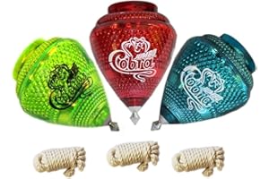 Cometa 3 Pack Jumbo Cobra Durable Plastic Spin Tops for Kids Metal Tip Made in Mexico - Trompo Mexicano Jumbo Cobra Pl᳴ico Durable & Punta de Metal (Pack of 3 Assorted Colors)