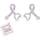 Sterling Silver Stethoscope Stud Earrings 925 Breast Cancer Awareness Pink Ribbon Earrings for Women Breast Cancer Medical Docter Nurse Jewelry gift