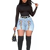 SIAEAMRG Jean Shorts for Women Juniors, Summer High Waisted Stretchy Frayed Raw Hem Tassels Denim Shorts